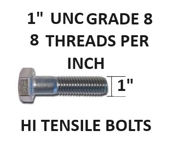 1 UNC Hex Head Bolts Grade 8 High Tensile Zinc Plated Select Length